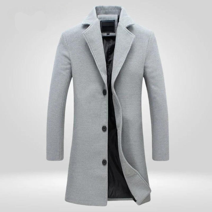 Kacob | Men's Single Breasted Long Coat – Knee Length Notch Lapel Overcoat