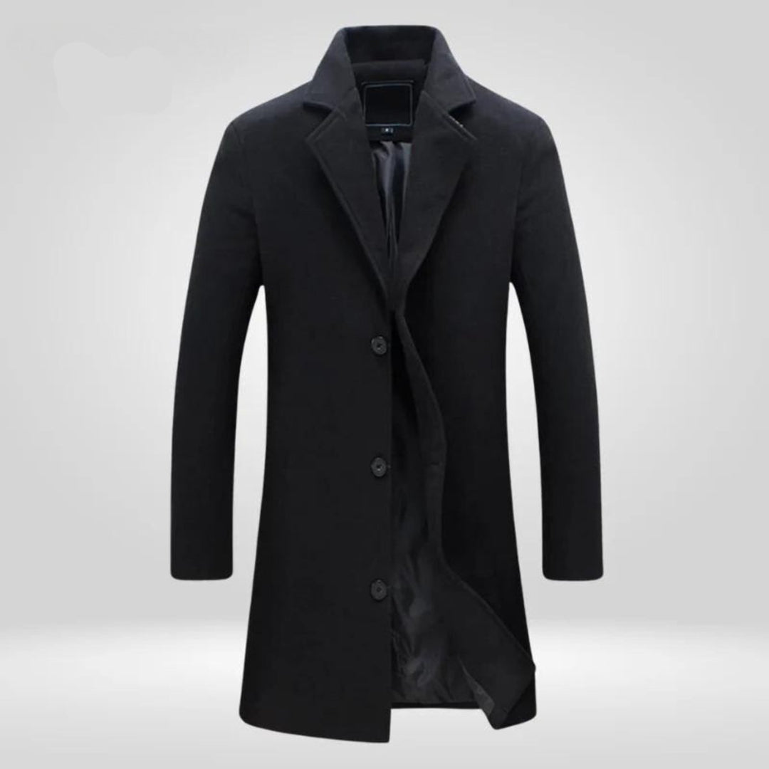 Kacob | Men's Single Breasted Long Coat – Knee Length Notch Lapel Overcoat