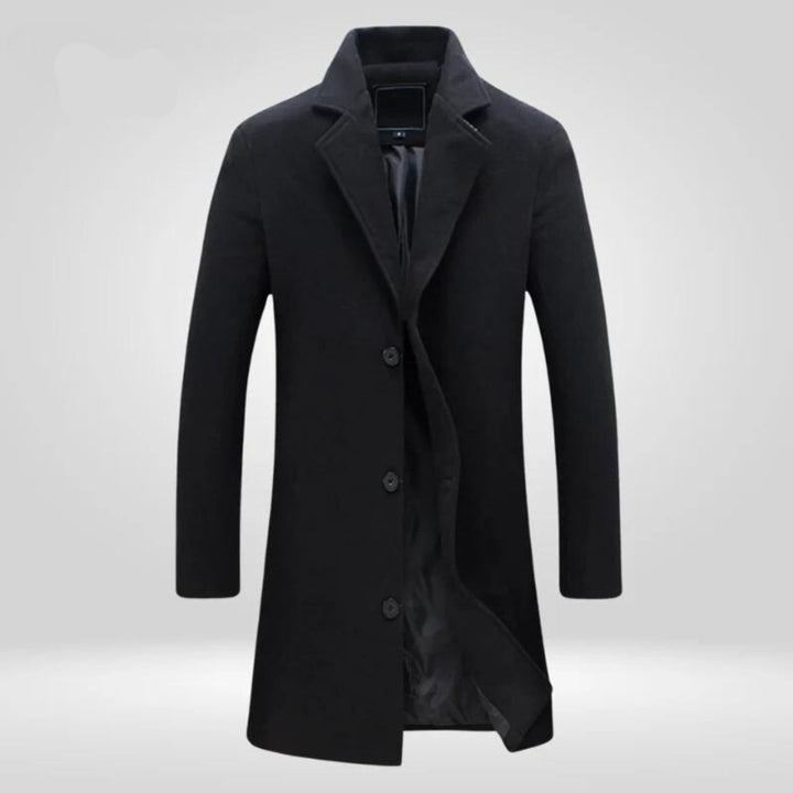 Kacob | Men's Single Breasted Long Coat – Knee Length Notch Lapel Overcoat