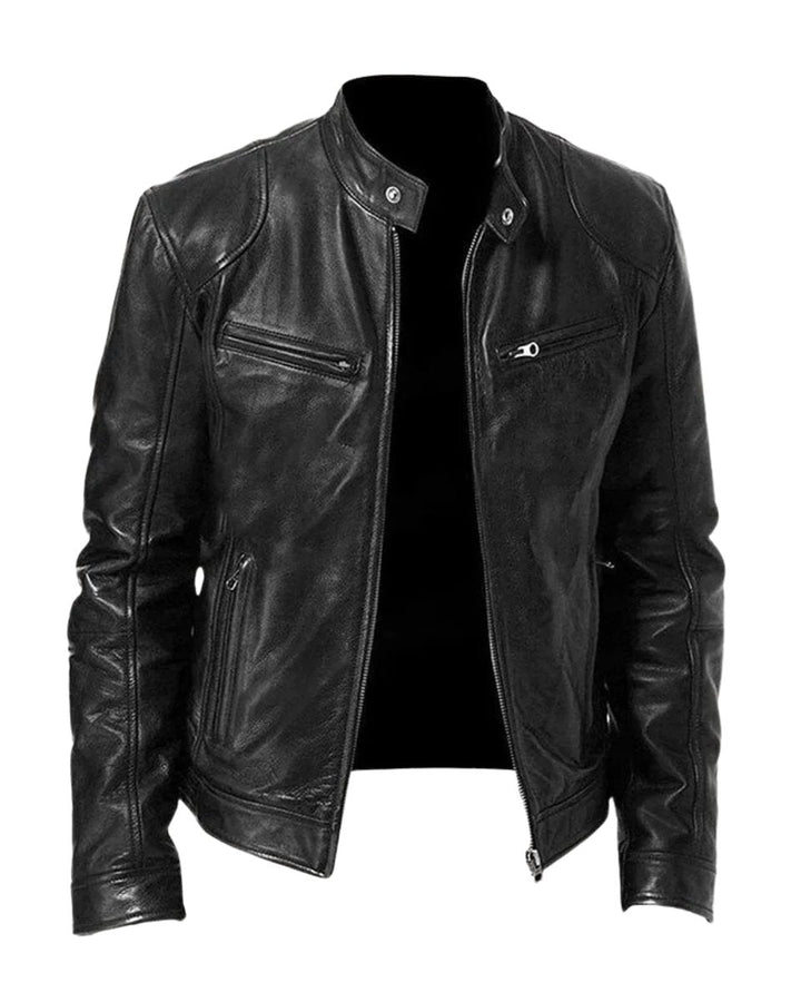 Kacob | Men's Slim Fit Faux Leather Biker Jacket – Stand Collar Zip Up Jacket
