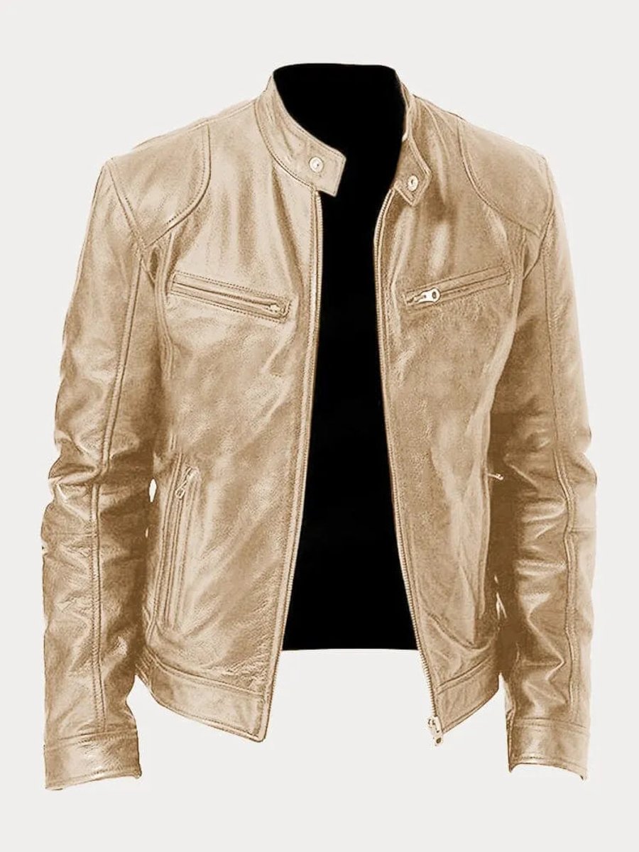 Kacob | Men's Slim Fit Faux Leather Biker Jacket – Stand Collar Zip Up Jacket