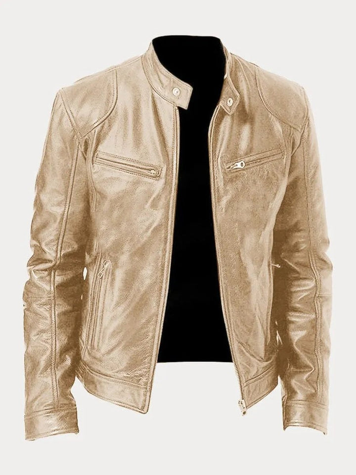 Kacob | Men's Slim Fit Faux Leather Biker Jacket – Stand Collar Zip Up Jacket