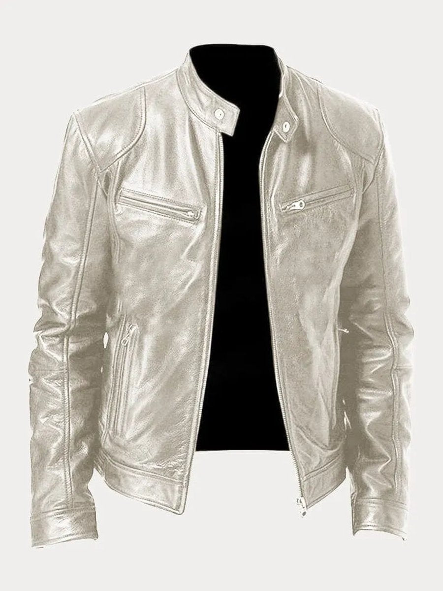 Kacob | Men's Slim Fit Faux Leather Biker Jacket – Stand Collar Zip Up Jacket
