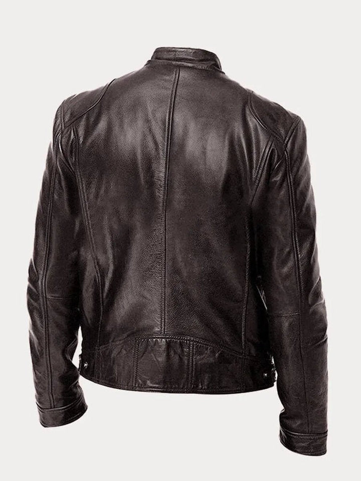 Kacob | Men's Slim Fit Faux Leather Biker Jacket – Stand Collar Zip Up Jacket