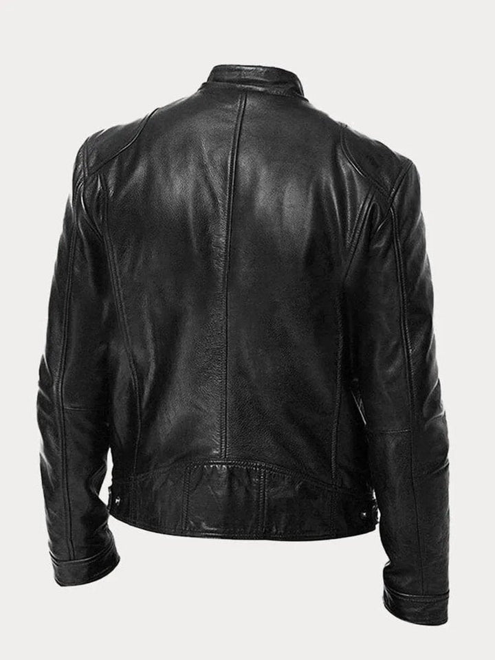 Kacob | Men's Slim Fit Faux Leather Biker Jacket – Stand Collar Zip Up Jacket