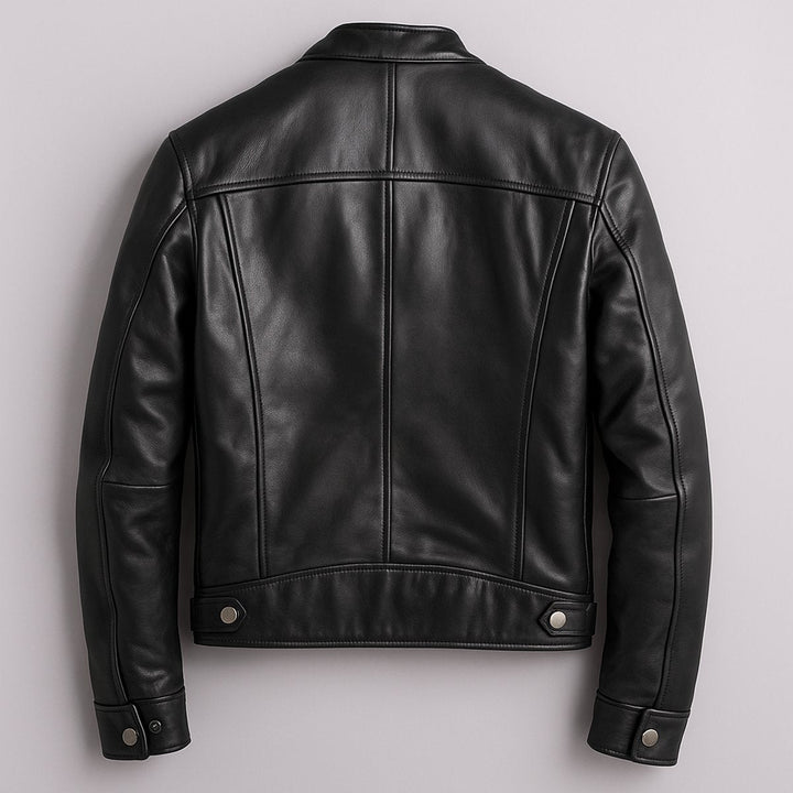 Kacob | Men's Vintage Biker Jacket – Band Collar Moto Jacket with Zip Pockets
