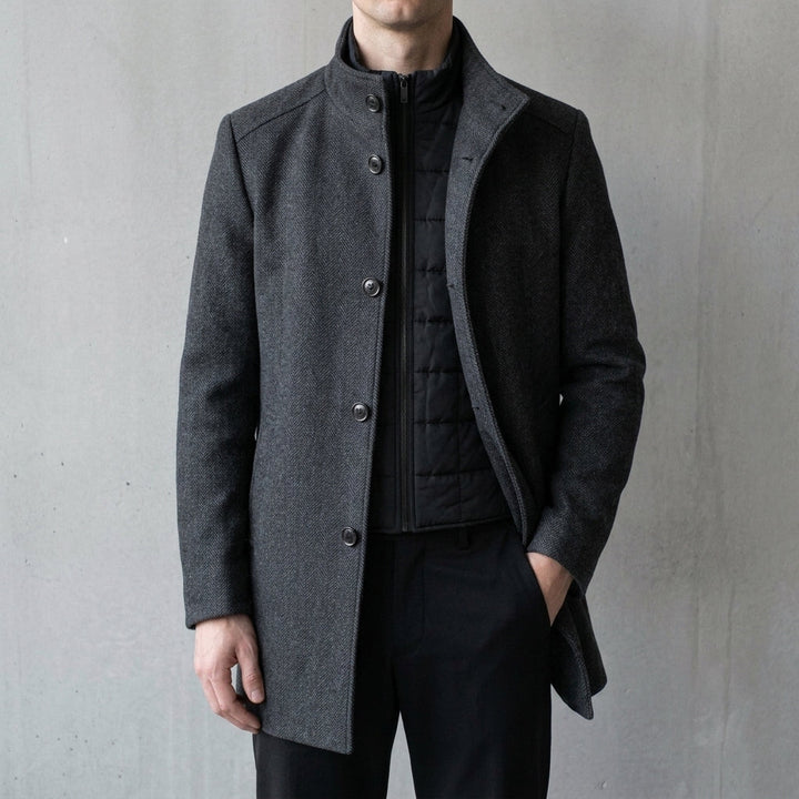 Kacob | Men's Wool-Blend Longline Overcoat – Single Breasted Tailored Coat