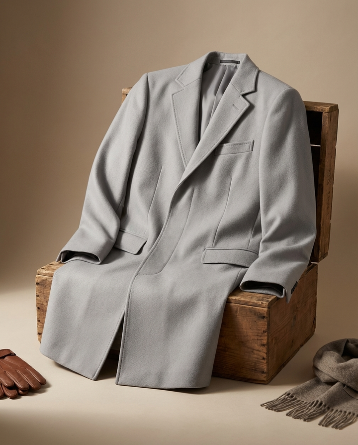 Kacob | Men's Wool-Blend Overcoat – Notch Lapel Tailored Longline Coat