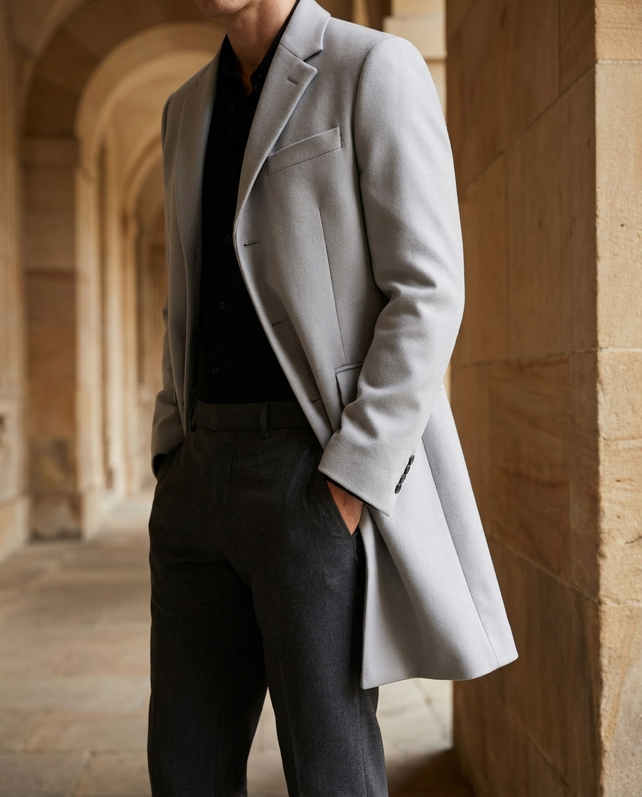 Kacob | Men's Wool-Blend Overcoat – Notch Lapel Tailored Longline Coat