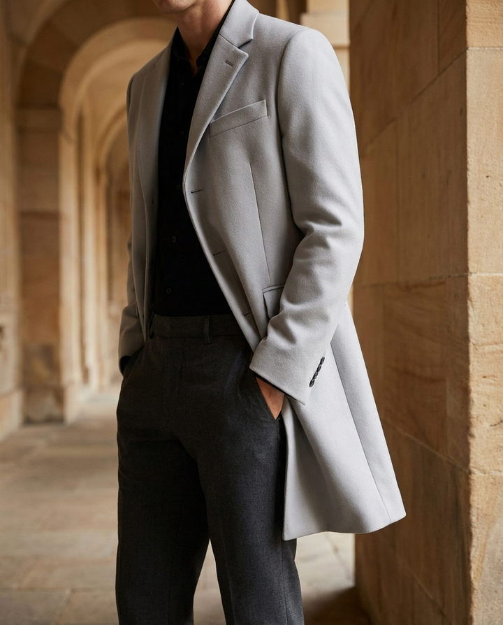 Kacob | Men's Wool-Blend Overcoat – Notch Lapel Tailored Longline Coat