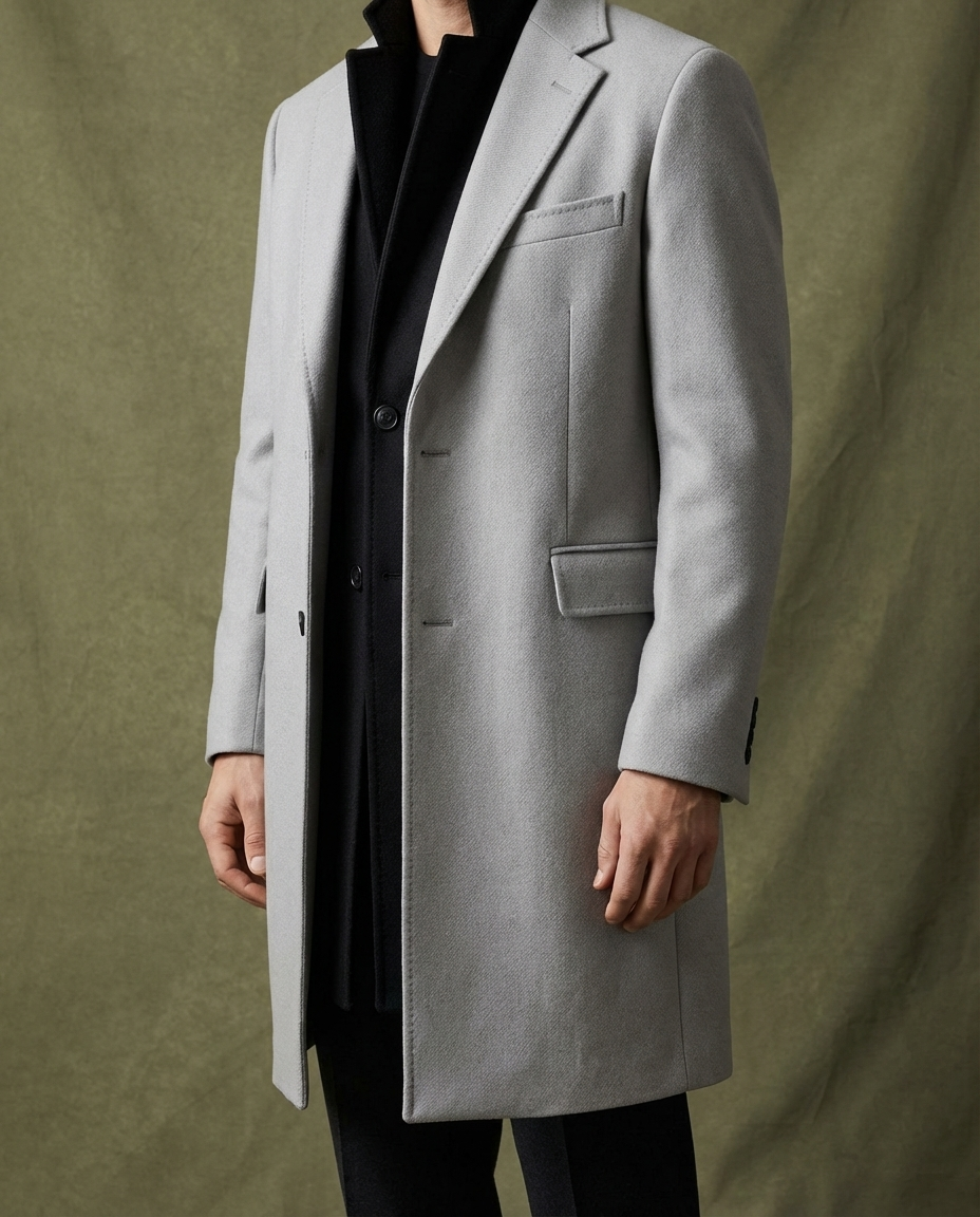 Kacob | Men's Wool-Blend Overcoat – Notch Lapel Tailored Longline Coat