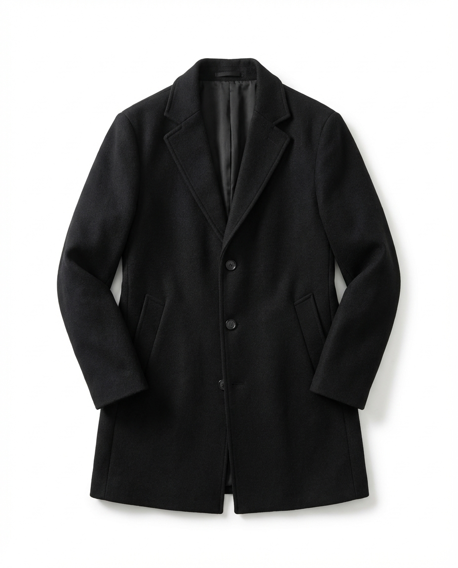 Kacob | Men's Wool-Blend Overcoat – Notch Lapel Tailored Longline Coat