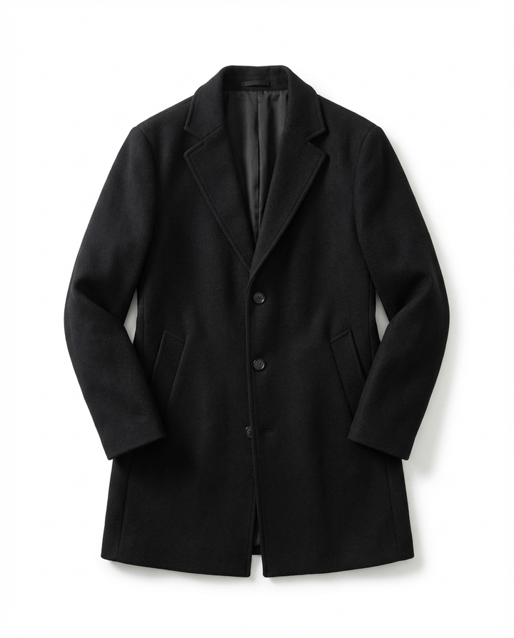 Kacob | Men's Wool-Blend Overcoat – Notch Lapel Tailored Longline Coat