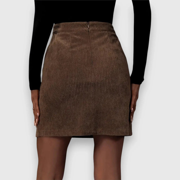 Women's corduroy back zip top with front slit