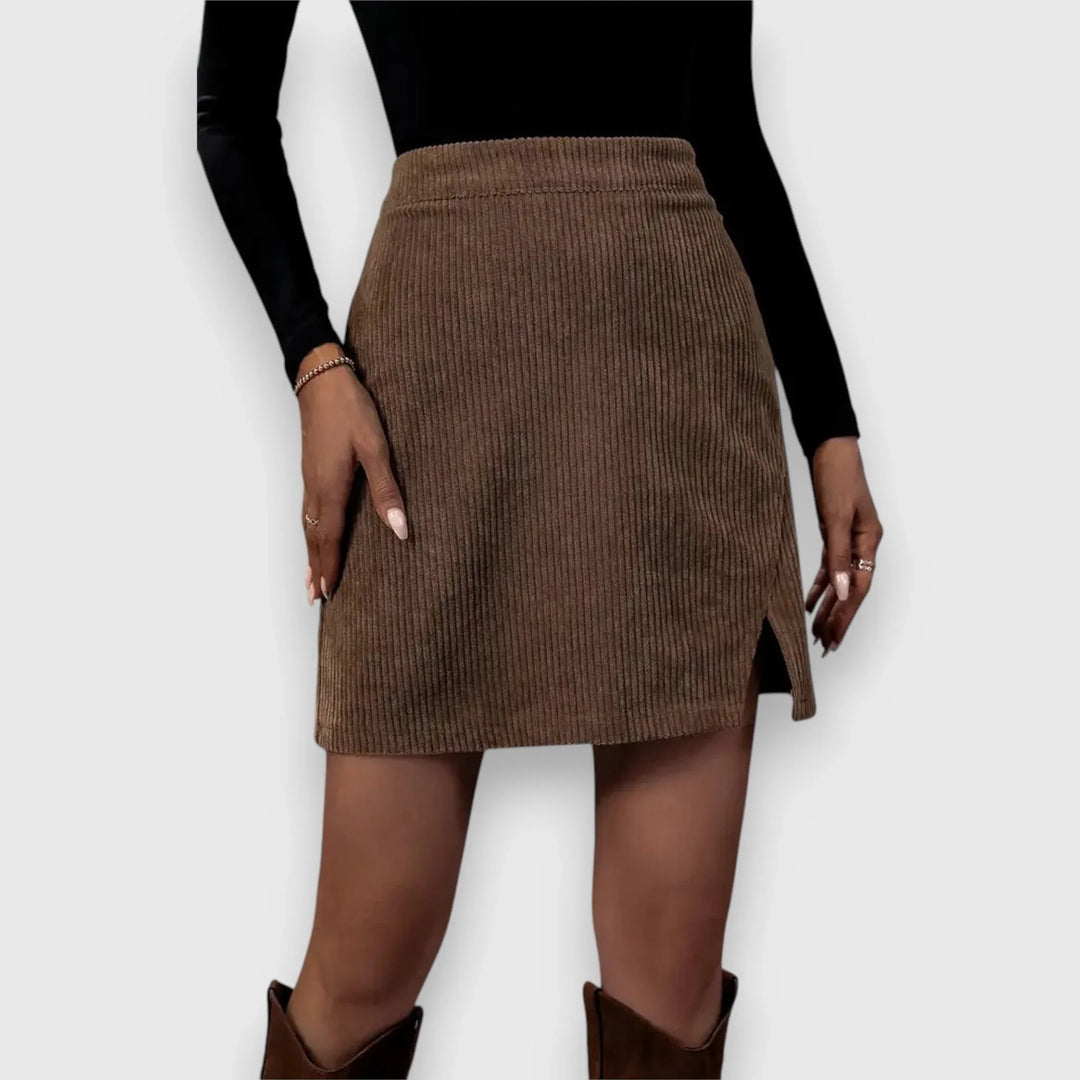 Women's corduroy back zip top with front slit