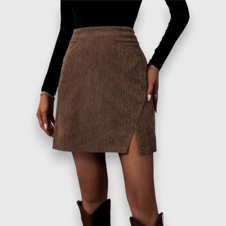 Women's corduroy back zip top with front slit