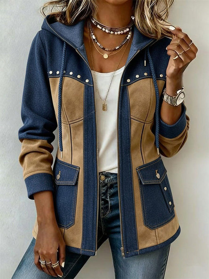 Giacca con Cappuccio Véronique Blu Navy / Beige – Bottega Moretti