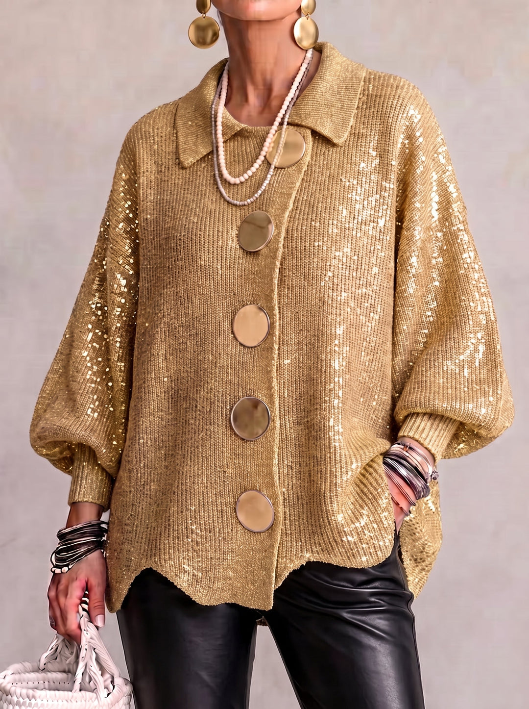Cardigan Oversize con Bottoni Dorati Ortensia – foto 6