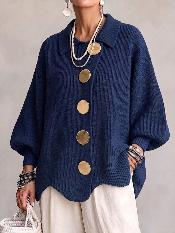 Cardigan Oversize con Bottoni Dorati Ortensia Blu navy – Bottega Moretti