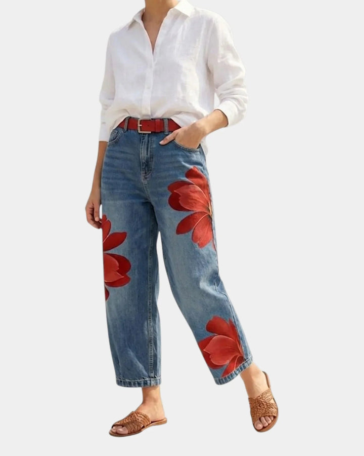 Pantaloni Eleganti a Fiori Chérine Rosso – Bottega Moretti