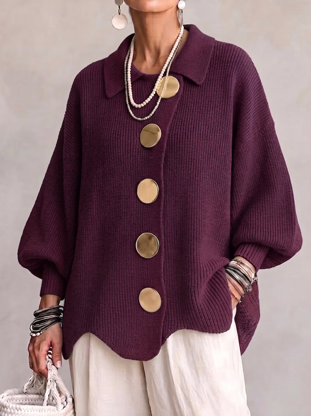 Cardigan Oversize con Bottoni Dorati Ortensia – foto 7