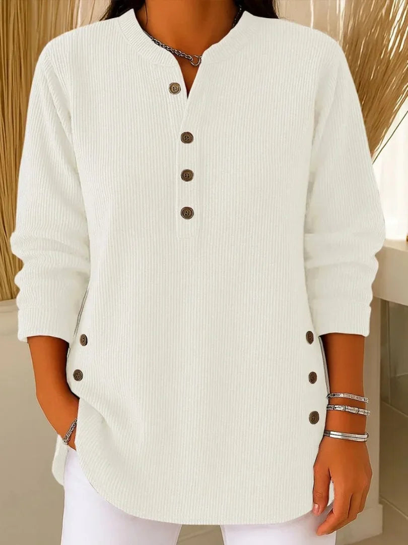 Ribbed Knit Henley Top with Long Sleeves for Women