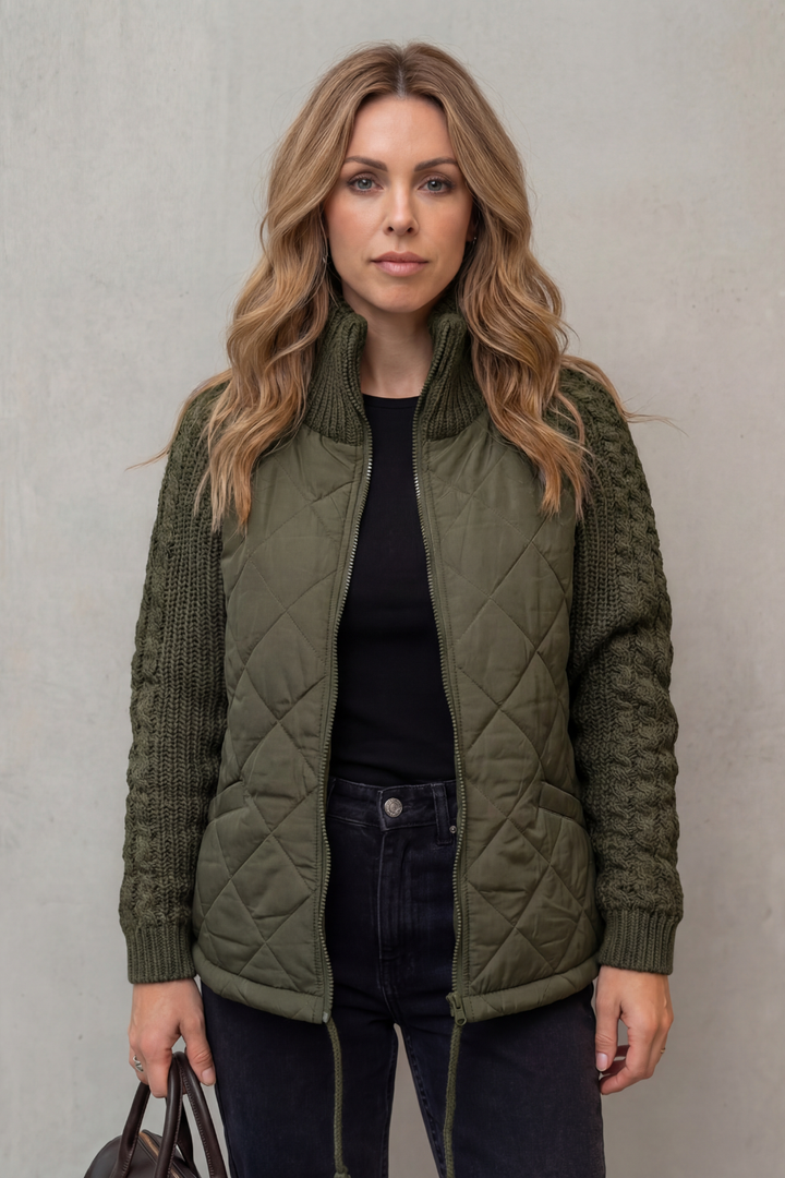 Kacob | Textured Knit Trim Quilted Puffer Jacket