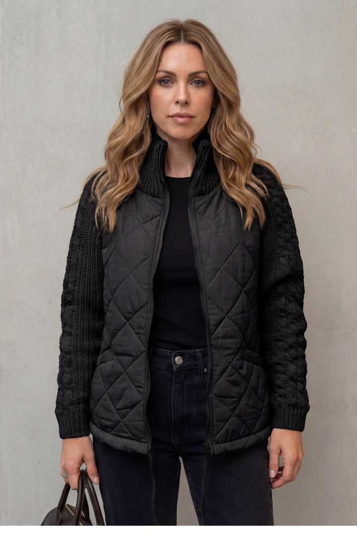 Kacob | Textured Knit Trim Quilted Puffer Jacket