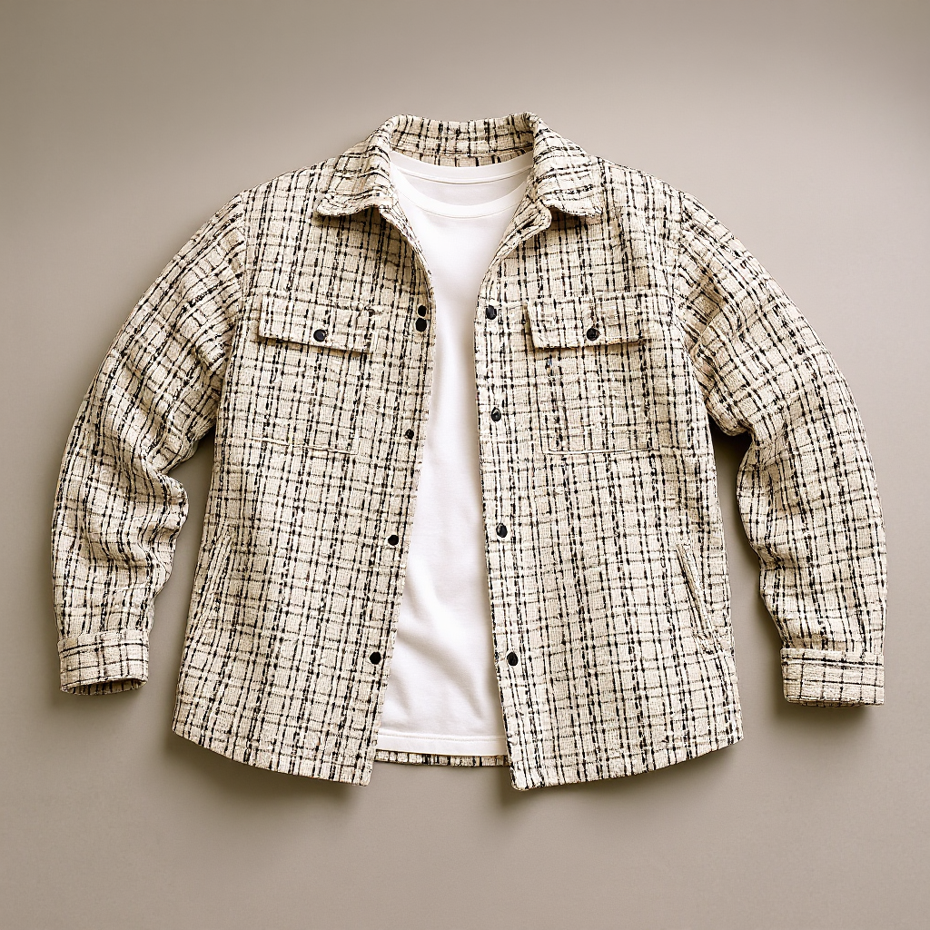 Sovracamicia Uomo in Tweed con Motivo a Quadri e Trama Testurizzata – Stile Strutturato