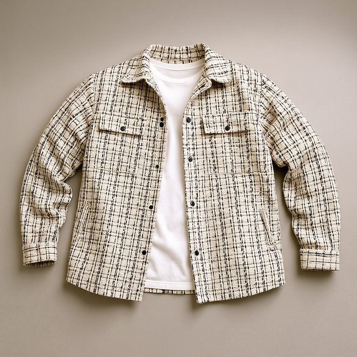 Sovracamicia Uomo in Tweed con Motivo a Quadri e Trama Testurizzata – Stile Strutturato