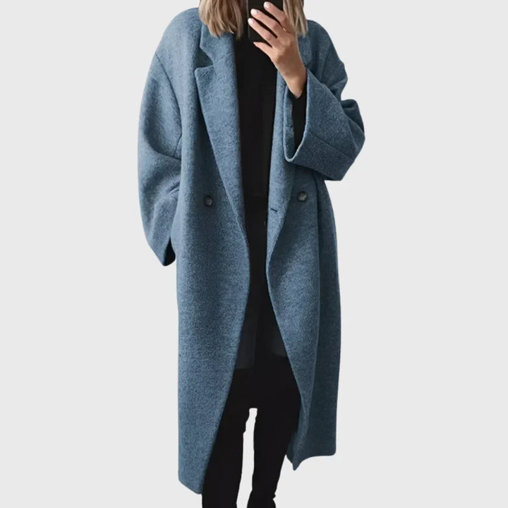 Women's cozy longline oversized wool-blend coat with double-breasted closure