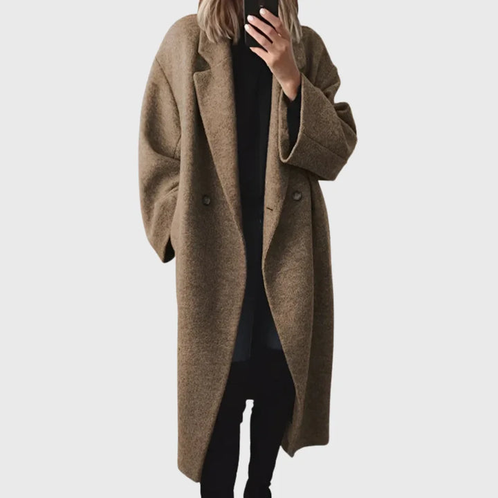 Women's cozy longline oversized wool-blend coat with double-breasted closure