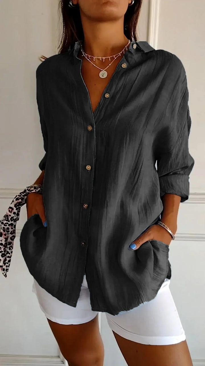 Women's crinkled casual oversized button-down shirt with long sleeves