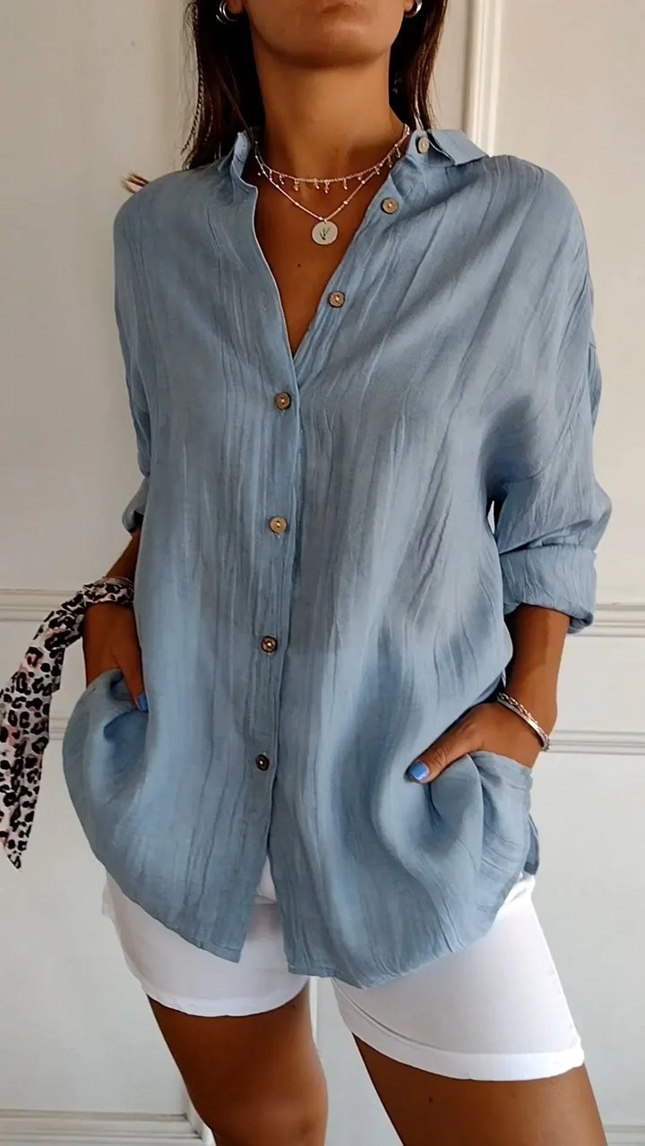 Women's crinkled casual oversized button-down shirt with long sleeves