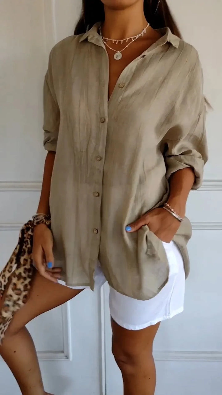 Women's crinkled casual oversized button-down shirt with long sleeves