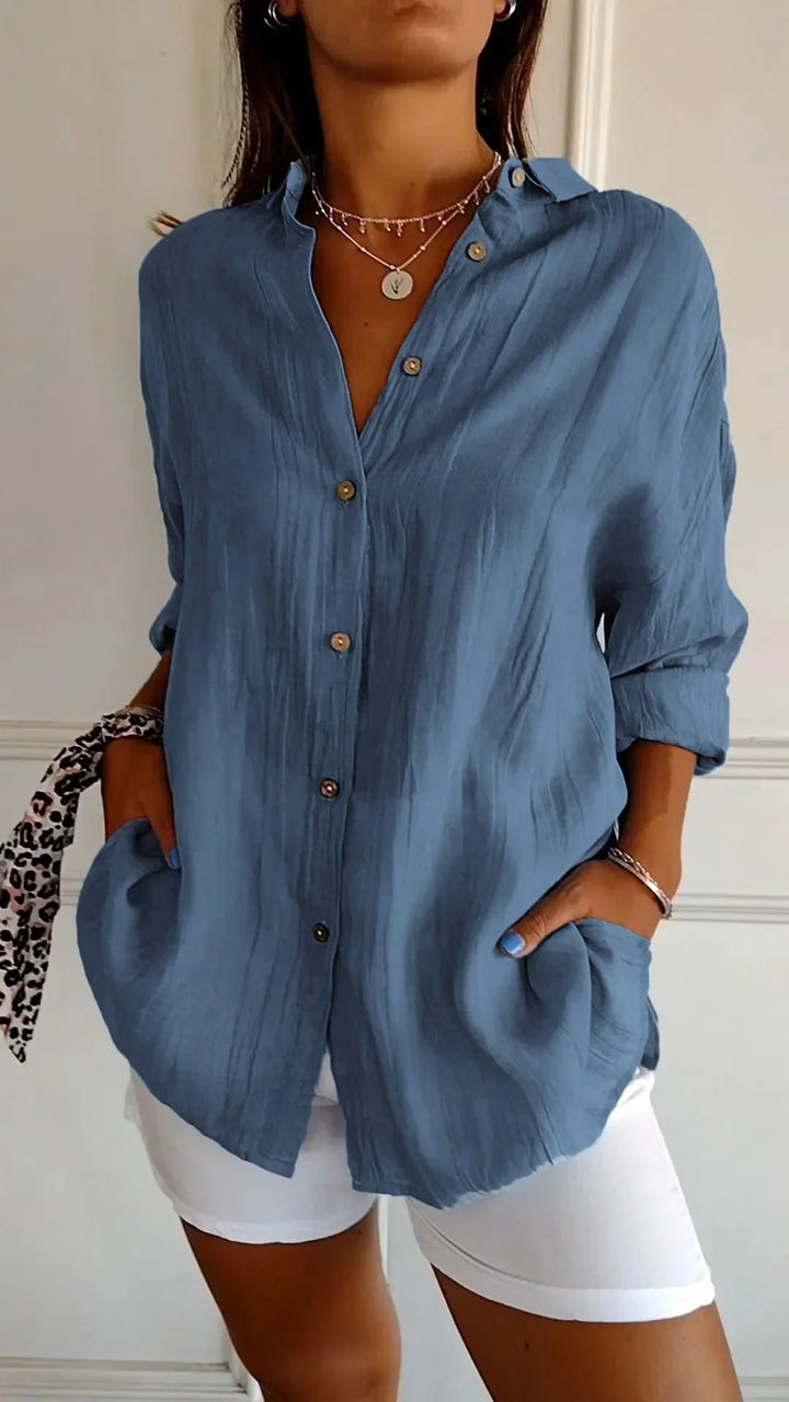 Women's crinkled casual oversized button-down shirt with long sleeves