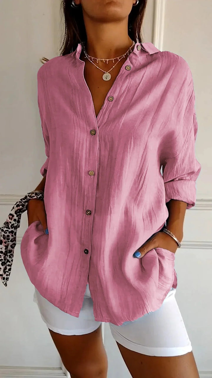 Women's crinkled casual oversized button-down shirt with long sleeves