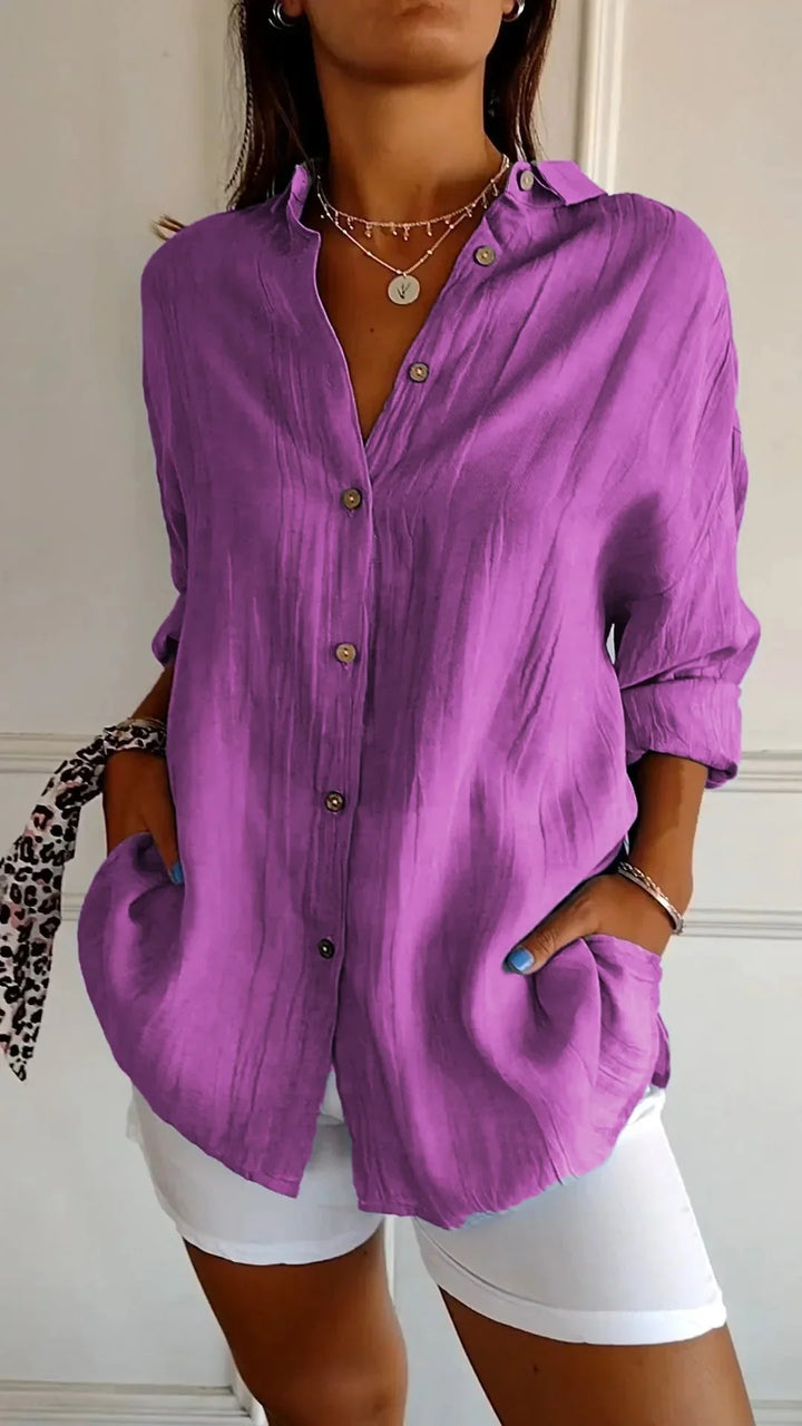 Women's crinkled casual oversized button-down shirt with long sleeves