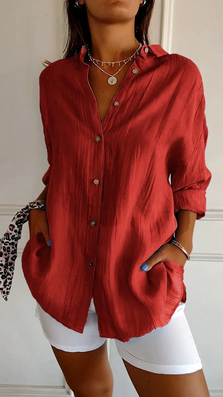 Women's crinkled casual oversized button-down shirt with long sleeves