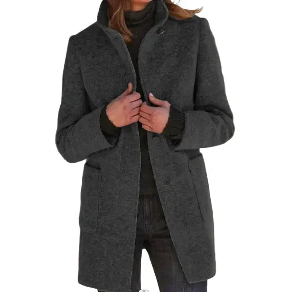 Women's felted wool coat with stand collar and button-front closure