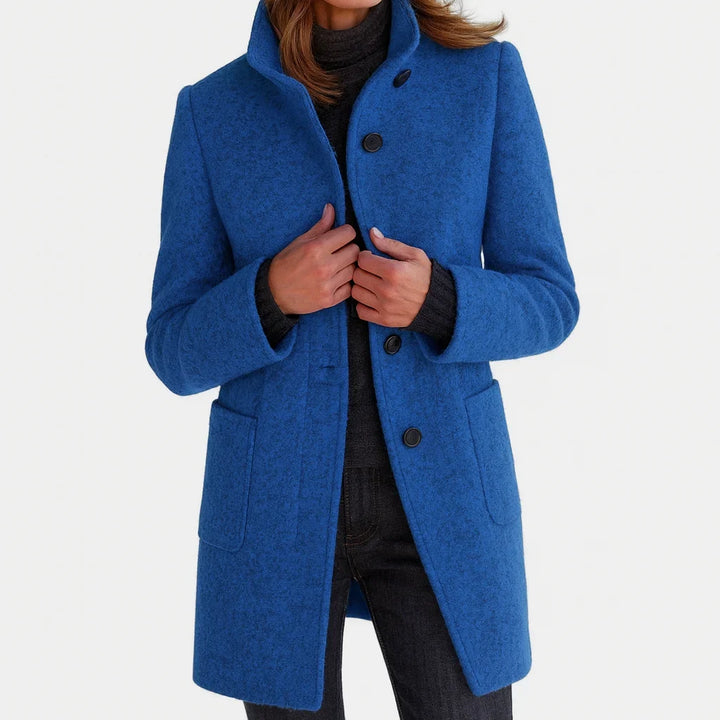 Women's felted wool coat with stand collar and button-front closure