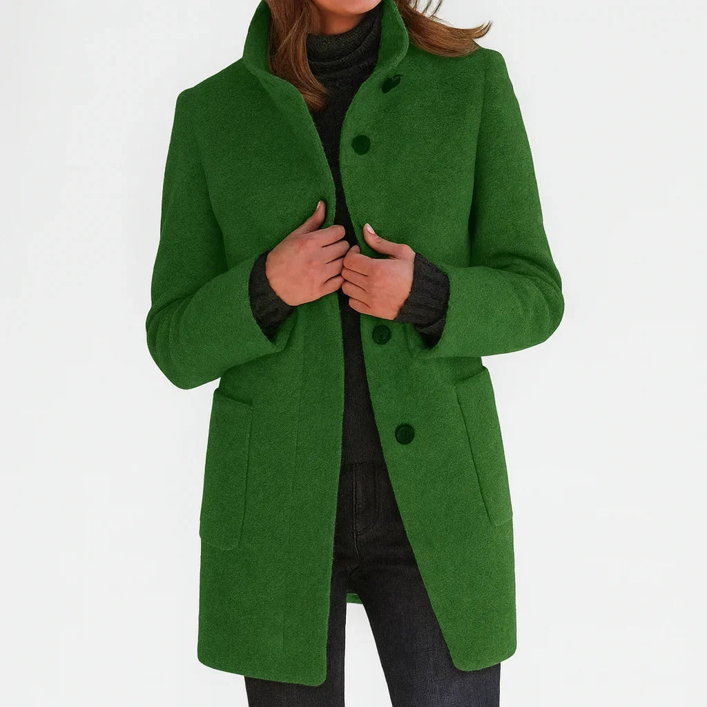 Women's felted wool coat with stand collar and button-front closure