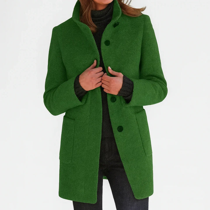 Women's felted wool coat with stand collar and button-front closure