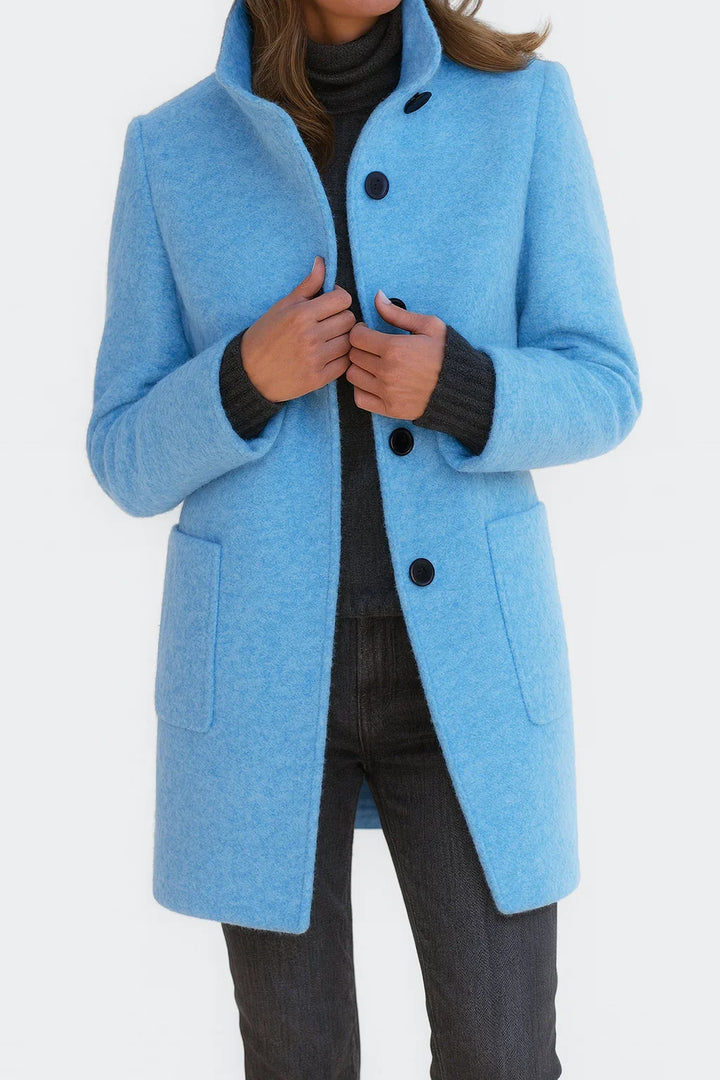 Women's felted wool coat with stand collar and button-front closure