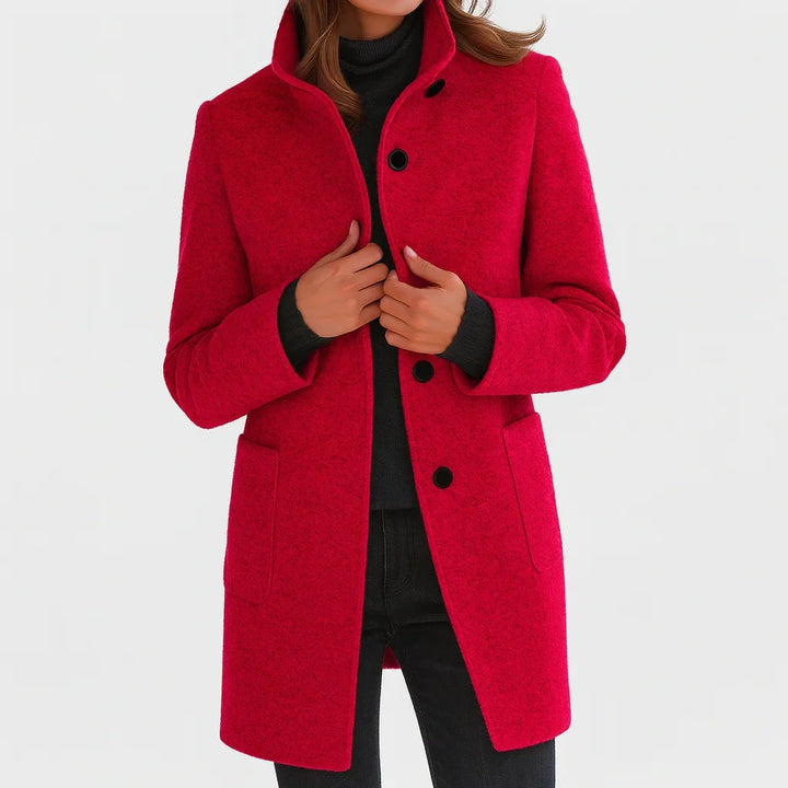 Women's felted wool coat with stand collar and button-front closure