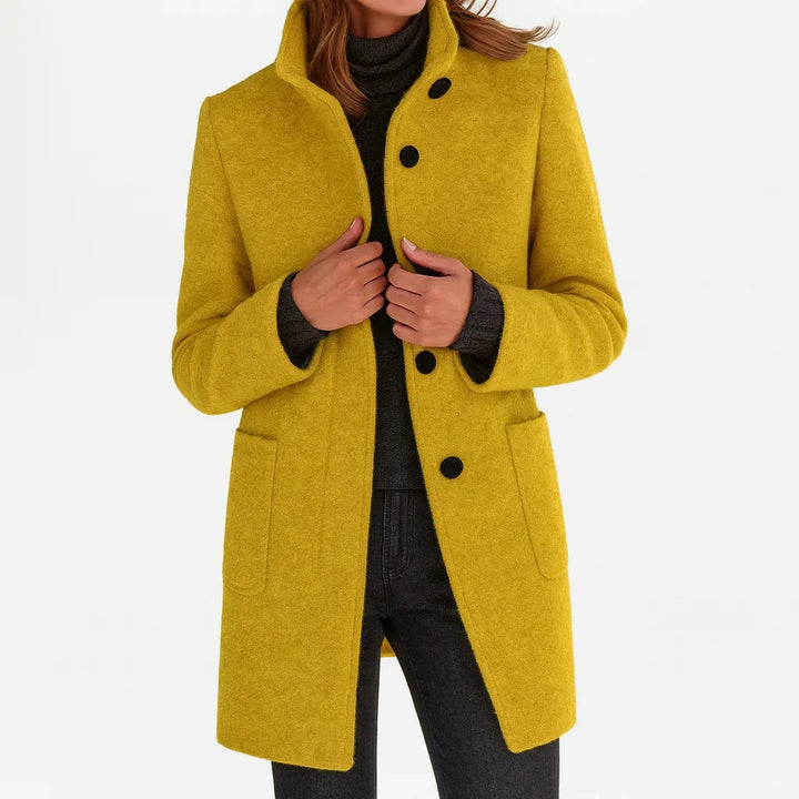 Women's felted wool coat with stand collar and button-front closure