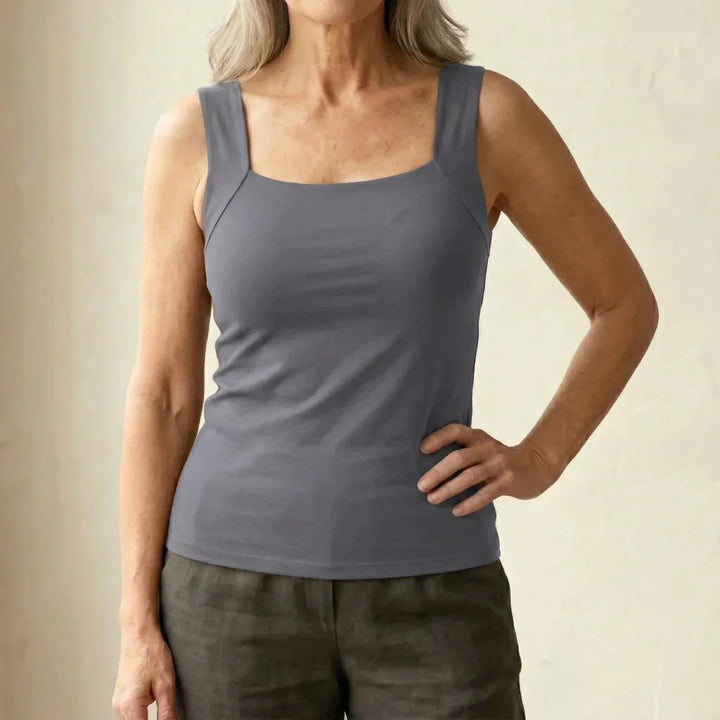 Women's fitted knit built-in bra tank top with square-neck