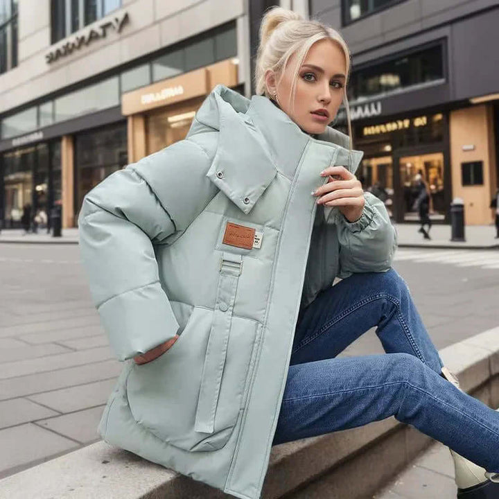 Kacob | Women's Hooded Padded Winter Coat – High Collar Patch Pocket Puffer Jacket