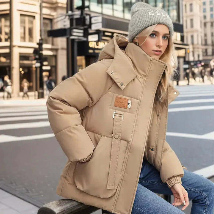 Kacob | Women's Hooded Padded Winter Coat – High Collar Patch Pocket Puffer Jacket