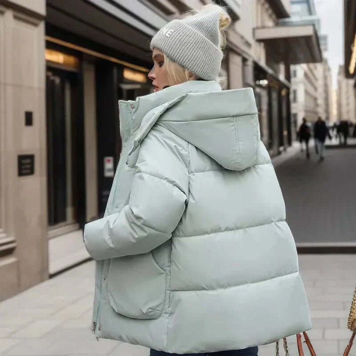 Kacob | Women's Hooded Padded Winter Coat – High Collar Patch Pocket Puffer Jacket